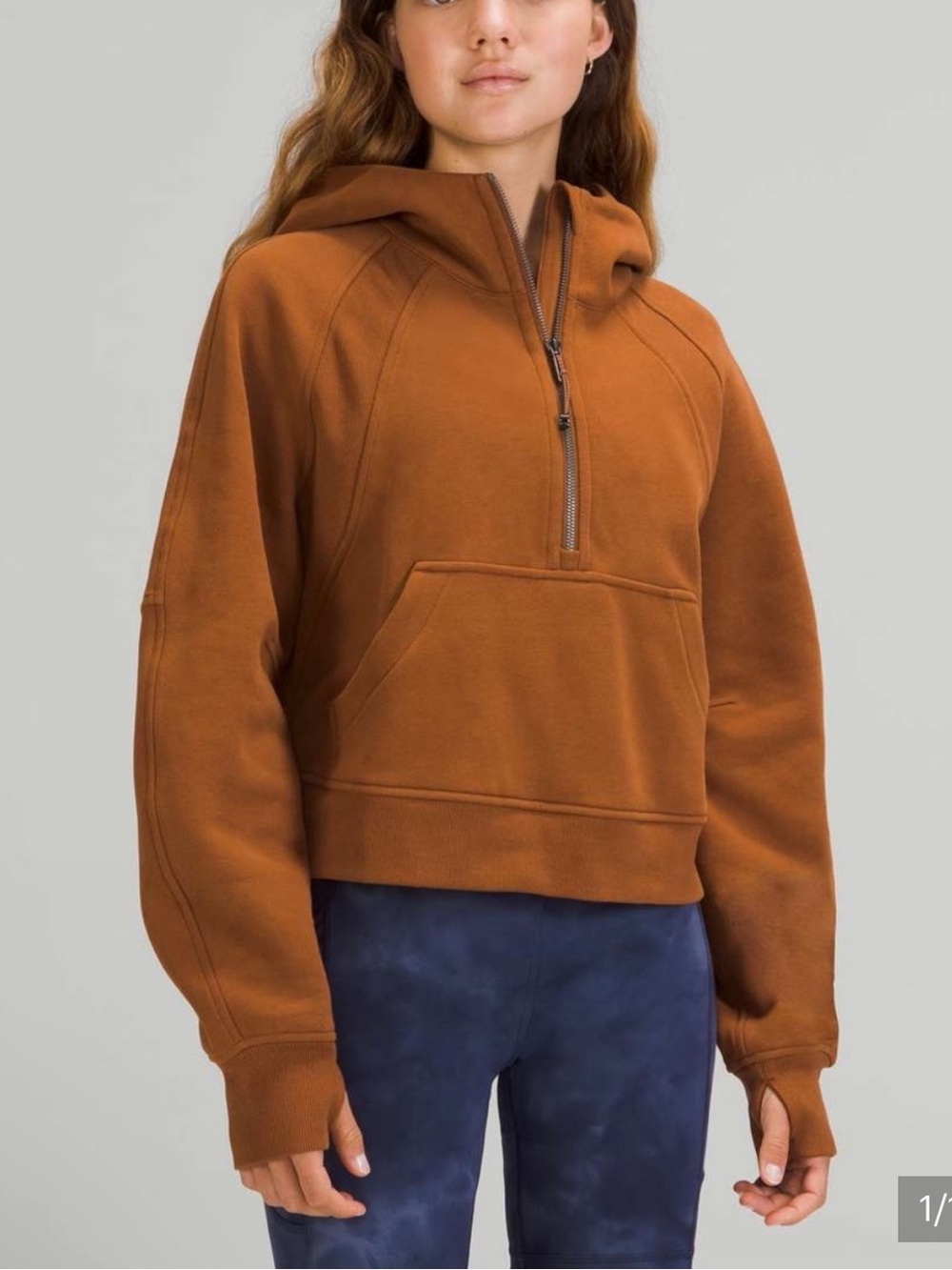 Lululemon Half-Zip Cropped Pullover Hoodie in Rust